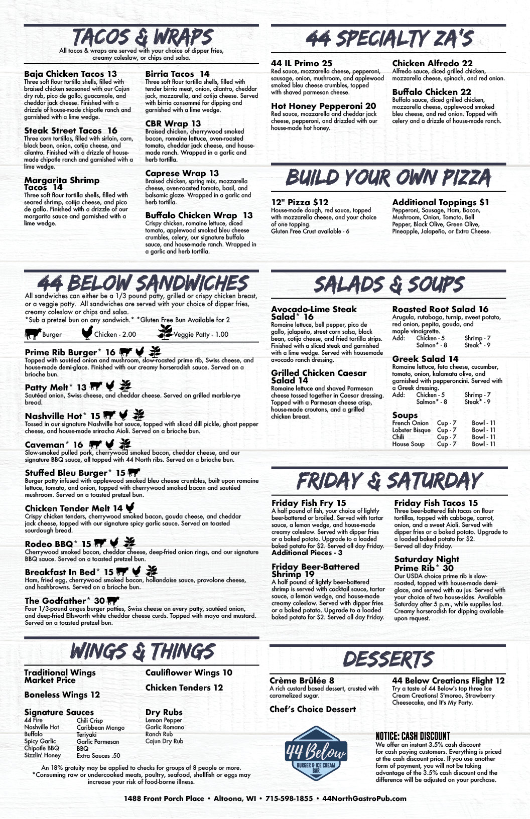 44 North Menu Back Side